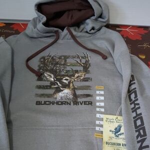 Buckhorn River Gray Hoodie with Deer Graphic